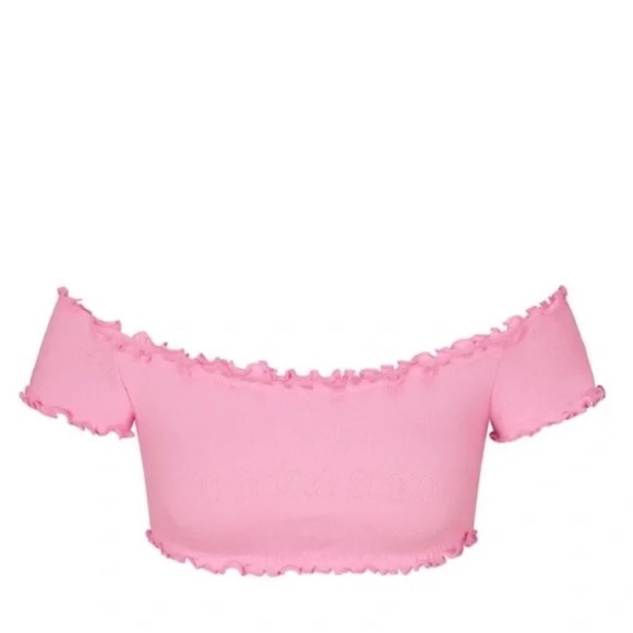 SKIMS Pointelle Pink Logo Crop Top NWT - Picture 2 of 6